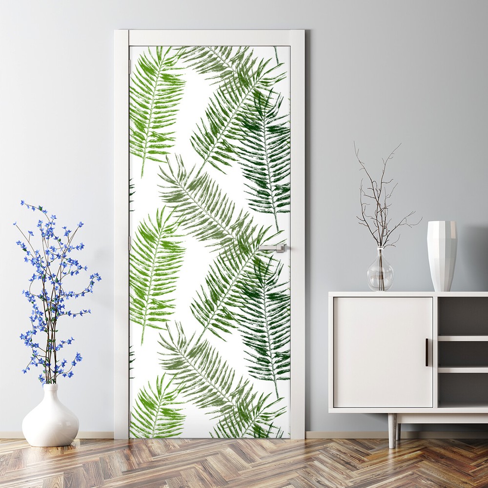 Exotic bubble-free palm leaf watercolor abstract door sticker for home decor  