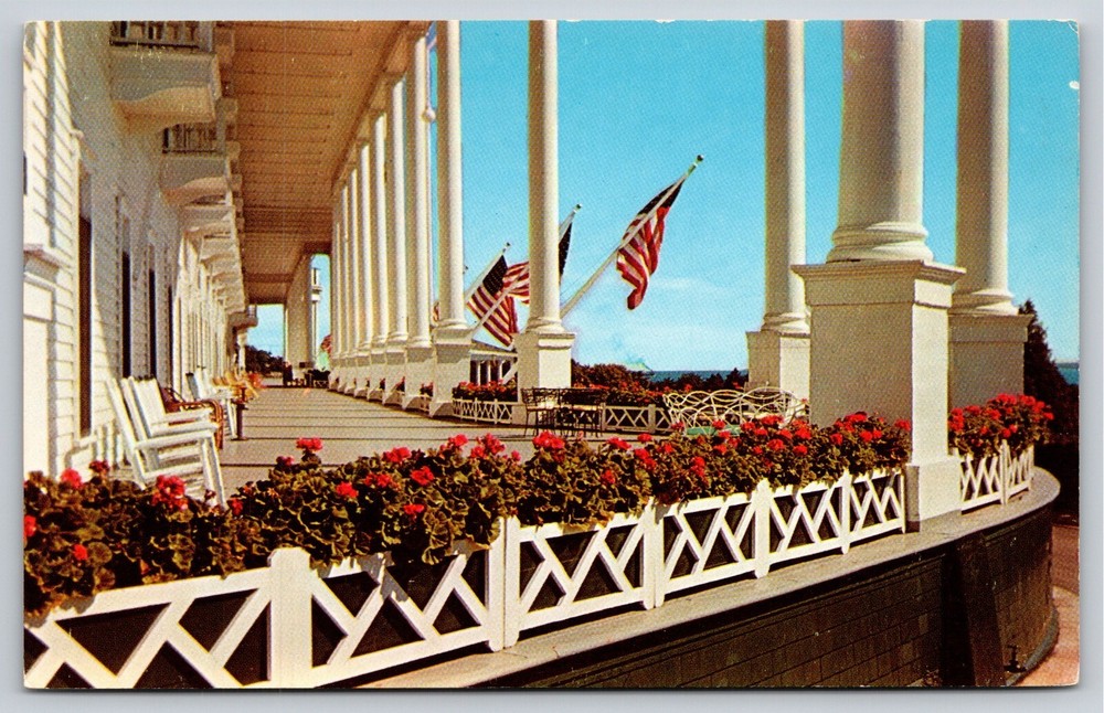 Grand Hotel Porch Mackinac Island Michigan~Vintage Postcard