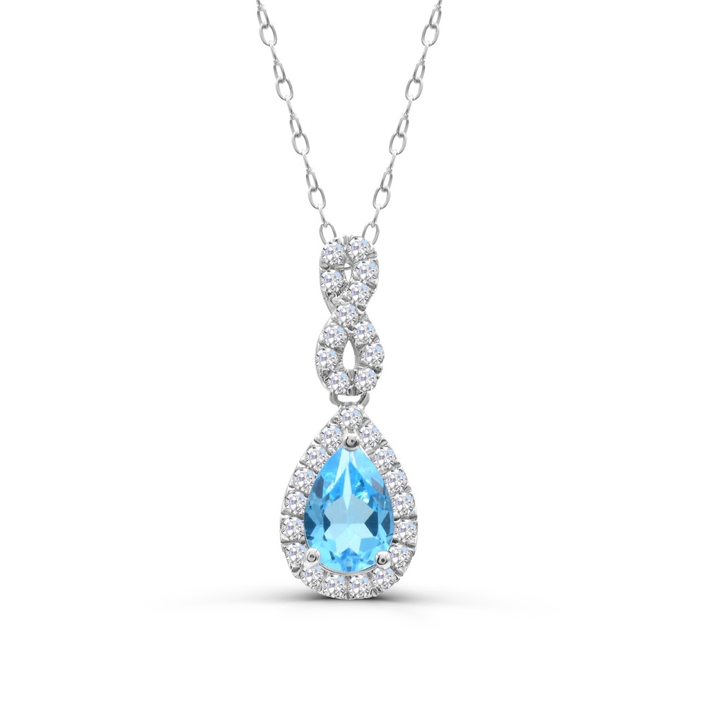 925 Sterling Silver Swiss Blue Topaz with White Zircon Pendant Necklace 18
