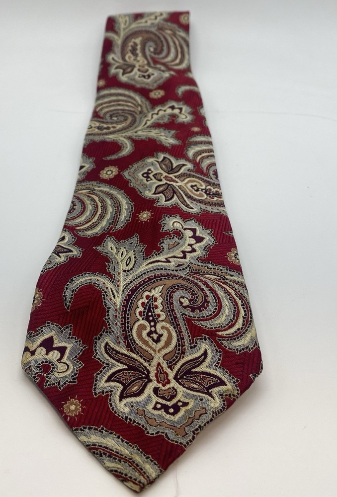 Hickey Freeman Red Gold Silk Handmade Men's Tie Paisley Classic
