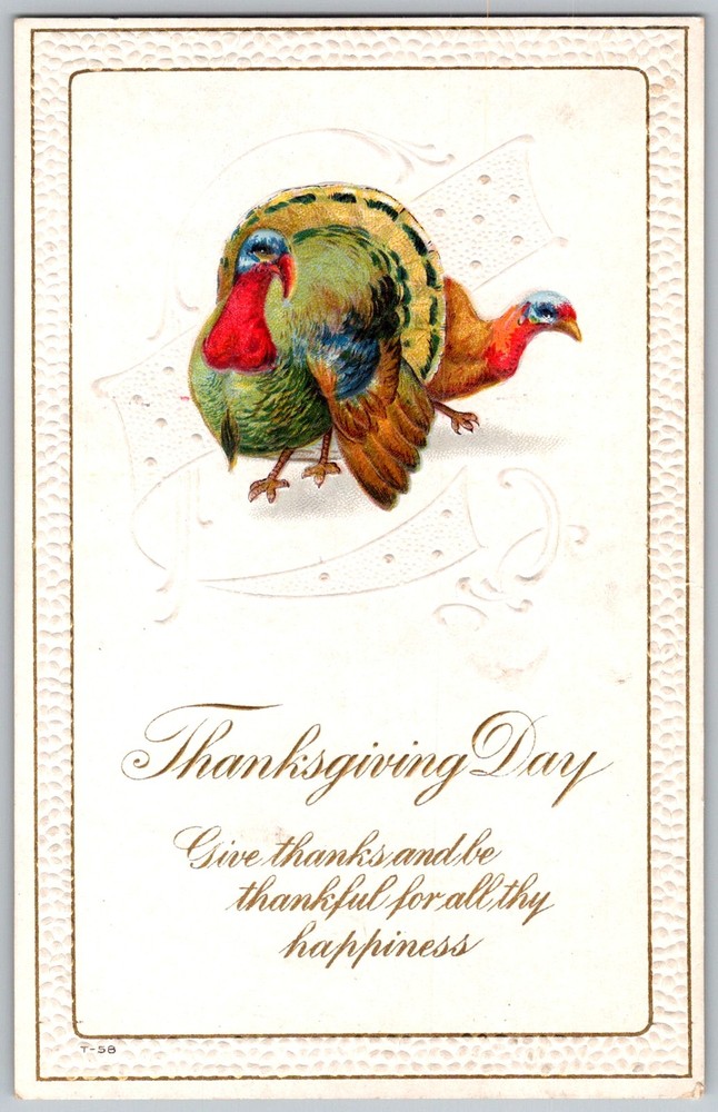 Antique Postcard Thanksgiving Turkey Greeting 1910s