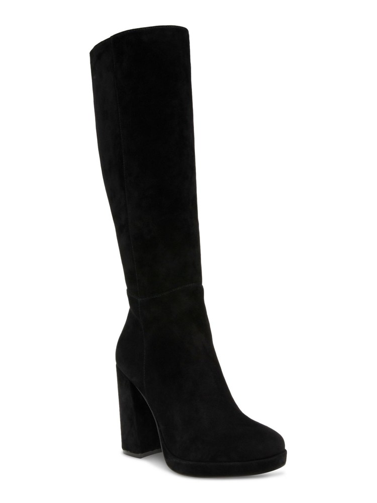 STEVE MADDEN Womens Marcello Black Leather Block Heel Boots Size 9 M