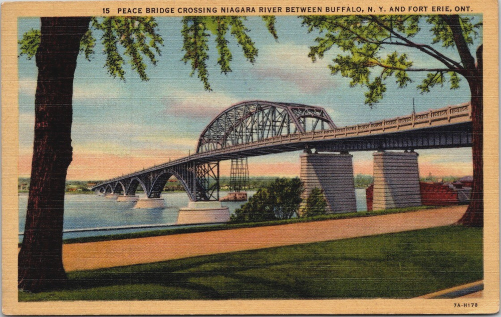 New York NY Buffalo Niagara River Peace Bridge Fort Erie Canada Ontario Postcard