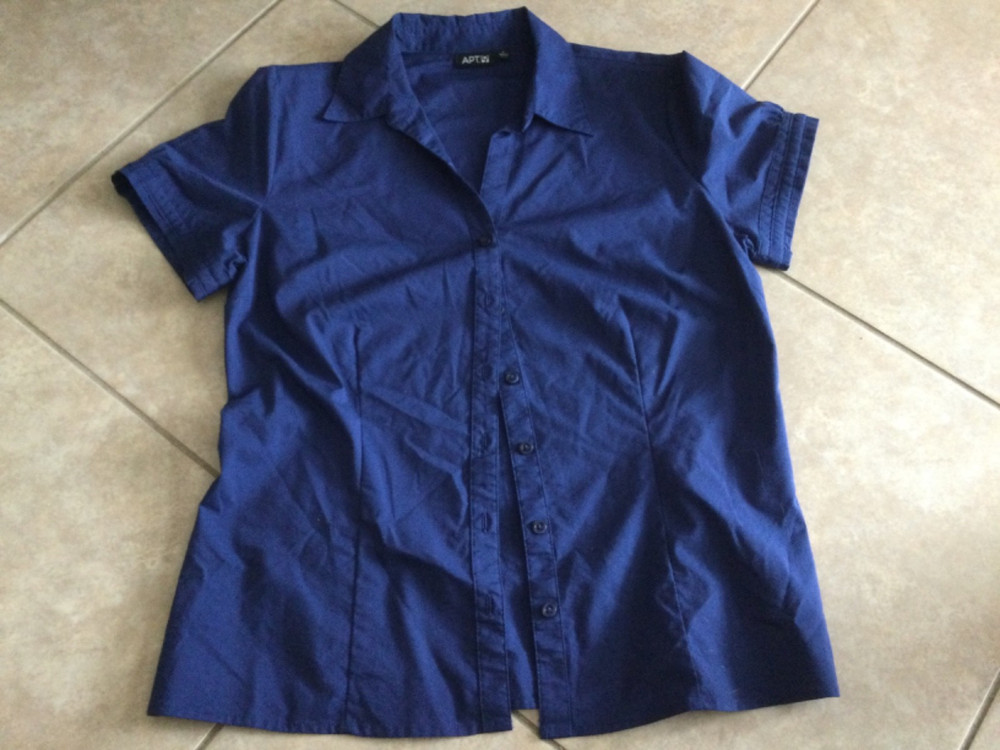 Women's Apt. 9 Navy Short Sleeve Fitted Button Blouse Large NEW