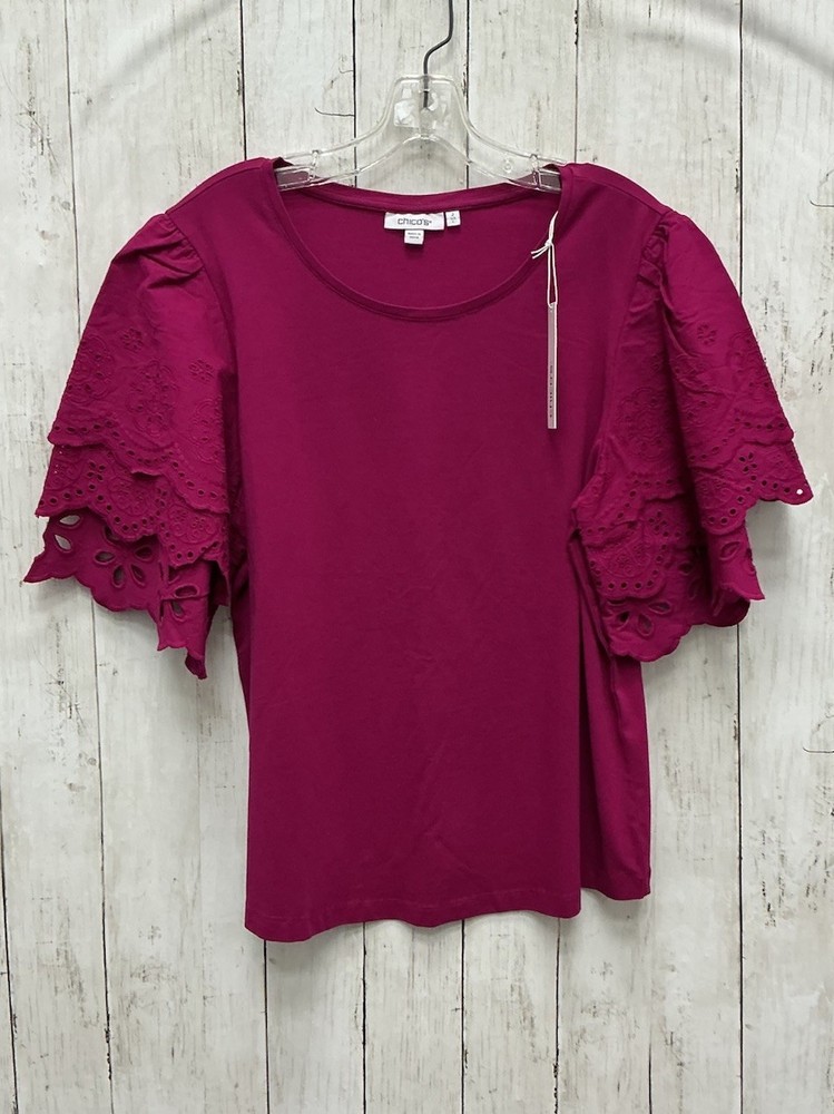 Chico’s  Botanic Berry Tiered Eyelet Sleeve Top Size 2 Us Large