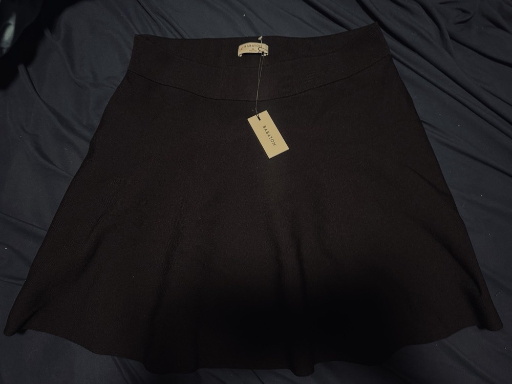 NWT Babaton Aritzia Black Fit And Flare High Waisted Skirt Sz XL Ribbed Stretch