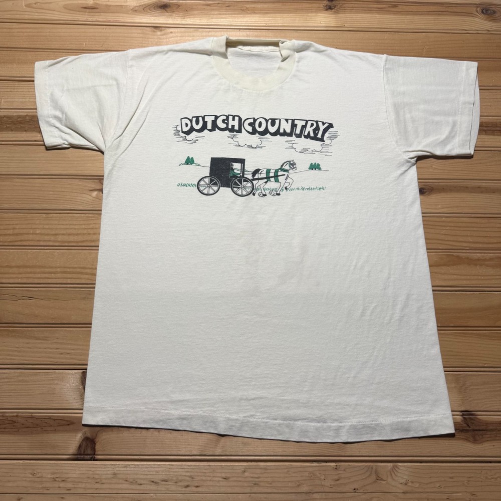 Vintage 90s Dutch Country Horse Carriage Single Stitch Graphic T-Shirt - Large