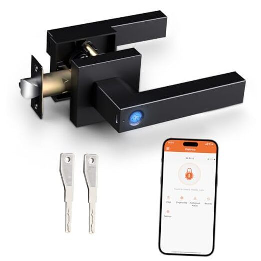 Smart Keyless Entry Door Lock with Handle - Black Front Door Smart Lock