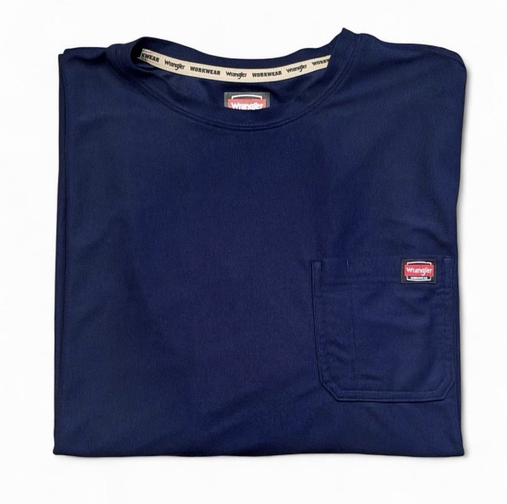 Wrangler Workwear Shirt Mens XL Navy Blue Long Sleeve Pocket Tee