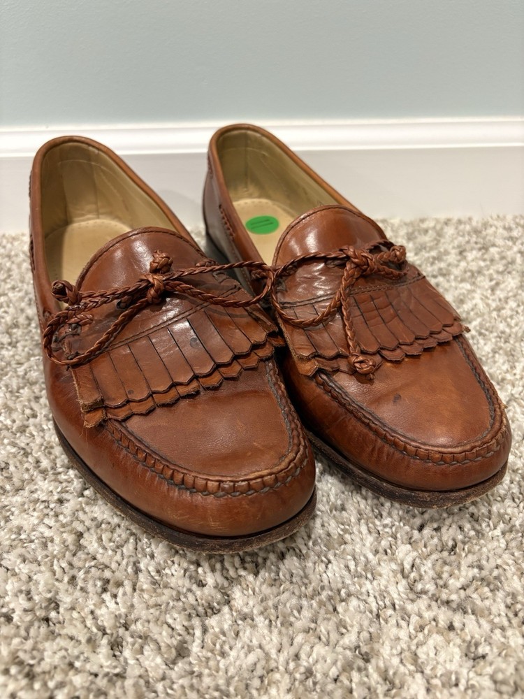 Allen Edmonds Woodstock Mens Brown Leather Kiltie Tassel Loafers 11 D Slip Ons