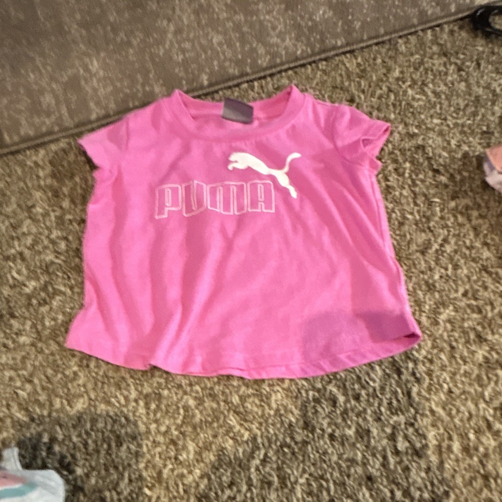 PUMA 24 Months Pink Short Sleeve Cotton Crew Neck Logo T-Shirt Girls