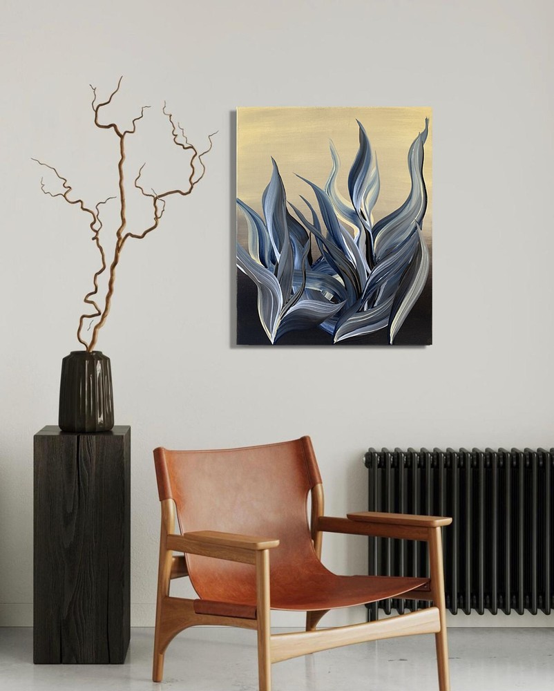 Fantasy Forest Abstract Nature Painting in Green-Blue and White Grey Tones-image