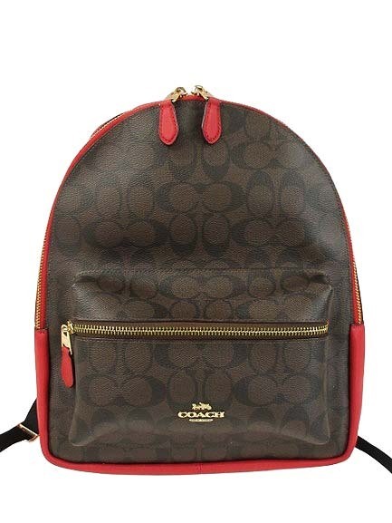 COACH Charlie Signature PVC Backpack in Brown Red for Women