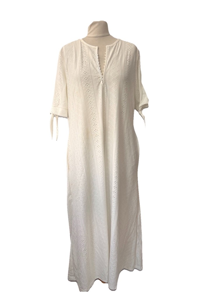 White Long Dress Size L Short Sleeve Pockets Women’s