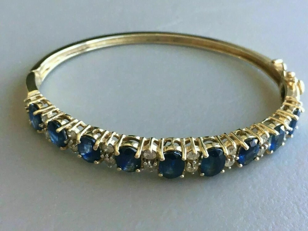 6Ct Oval Lab-Created Sapphire Women's Bangle Bracelet 14K Yellow Gold Plated 7