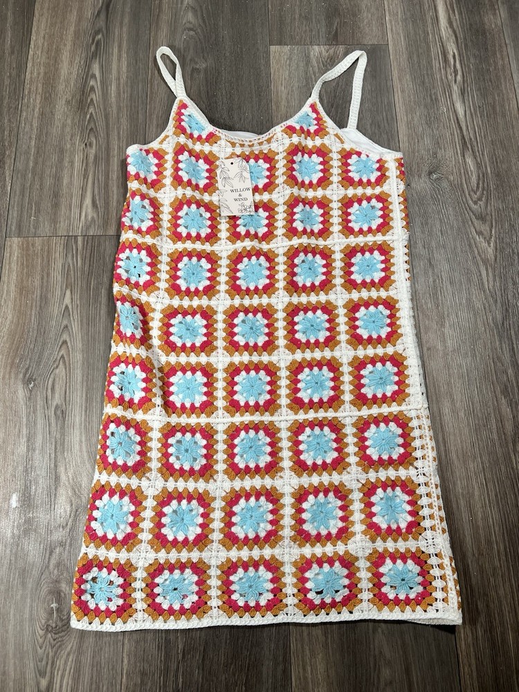 WILLOW AND WIND Women’s Boho CROCHET Lined Above Knee DRESS Medium