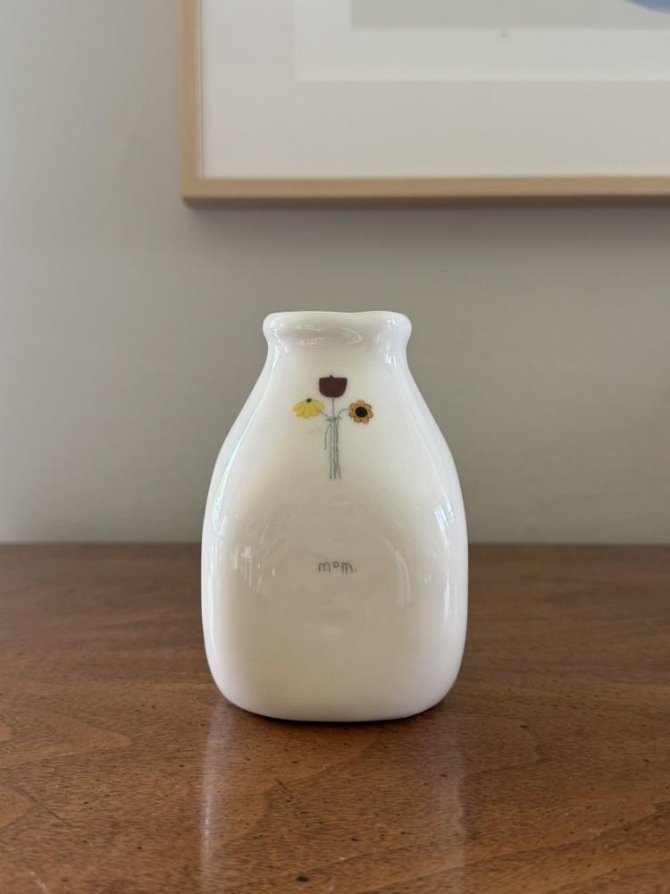 Vintage 1997 Beth Mueller Handmade “Mom.” Pitcher Vase, Signed by Artist, 4.75”