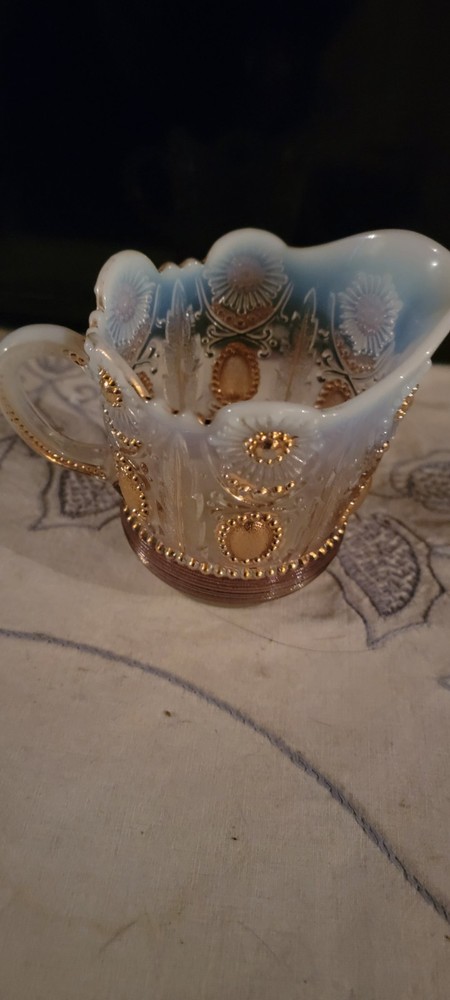 Northwood Jewel And Flower White Opalescent Creamer