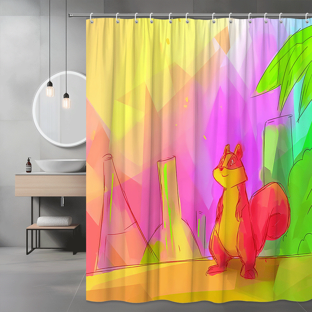 Colorful Squirrel Graphic Shower Curtain Tropical Jungle Print