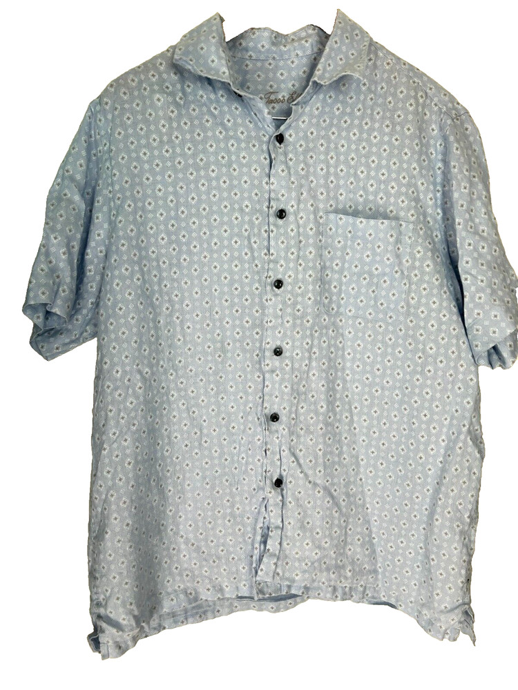 Tasso Elba Linen Shirt Mens L Short Sleeve Collar Button Up Beach Graphic