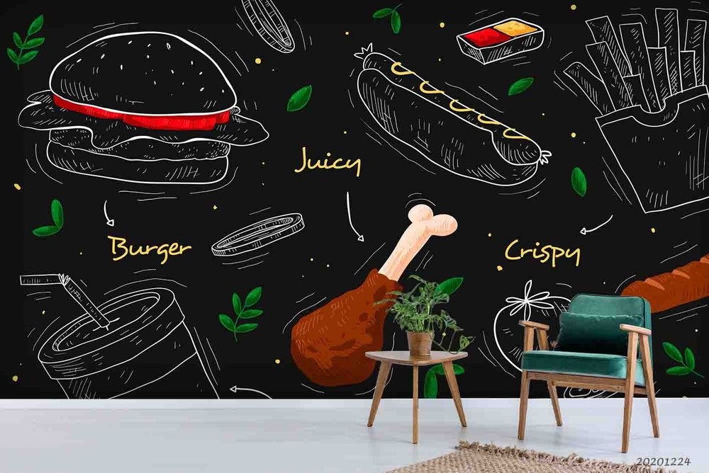 3D Fast Food Illustration Wall Murals Wallpaper Murals Wall Sticker