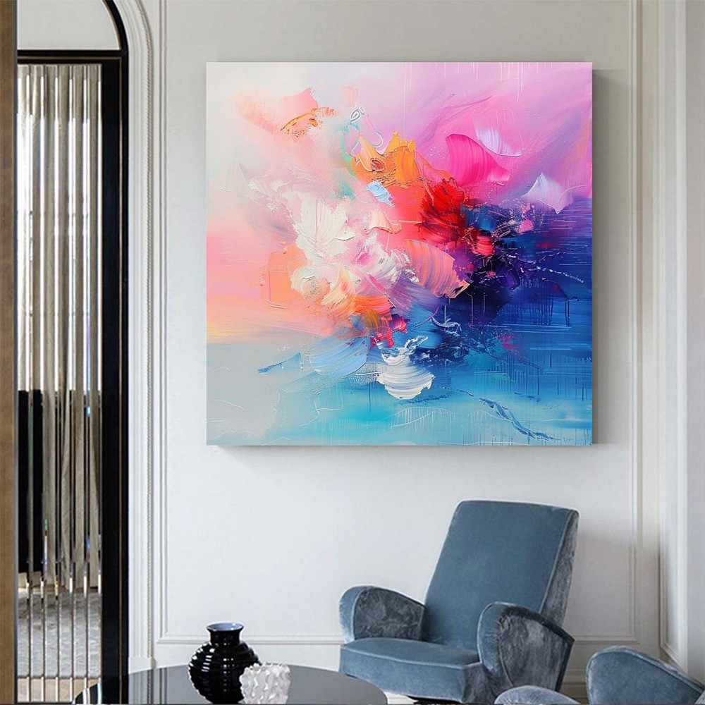 Hand Painted Abstract Painting Texture Acrylic Modern Art Oil Painting pink red