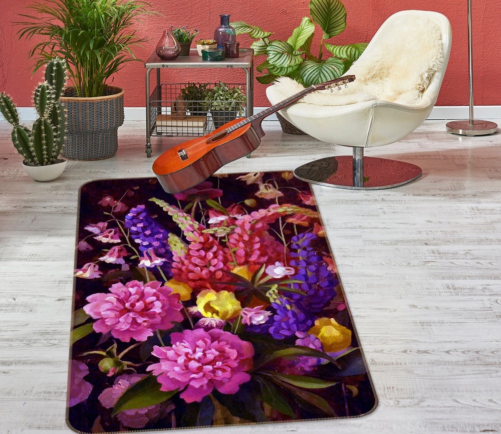 3D Red Purple Flower ZHUC405 Game Non Slip Carpet Mat Photo Carpet Amy