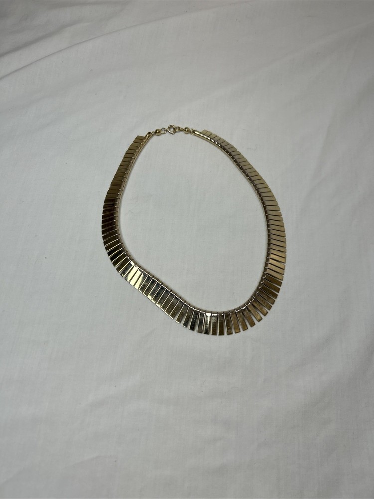 Vtg Ribbed Cleopatra Gold Tone Choker Egyptian Revival bib necklace