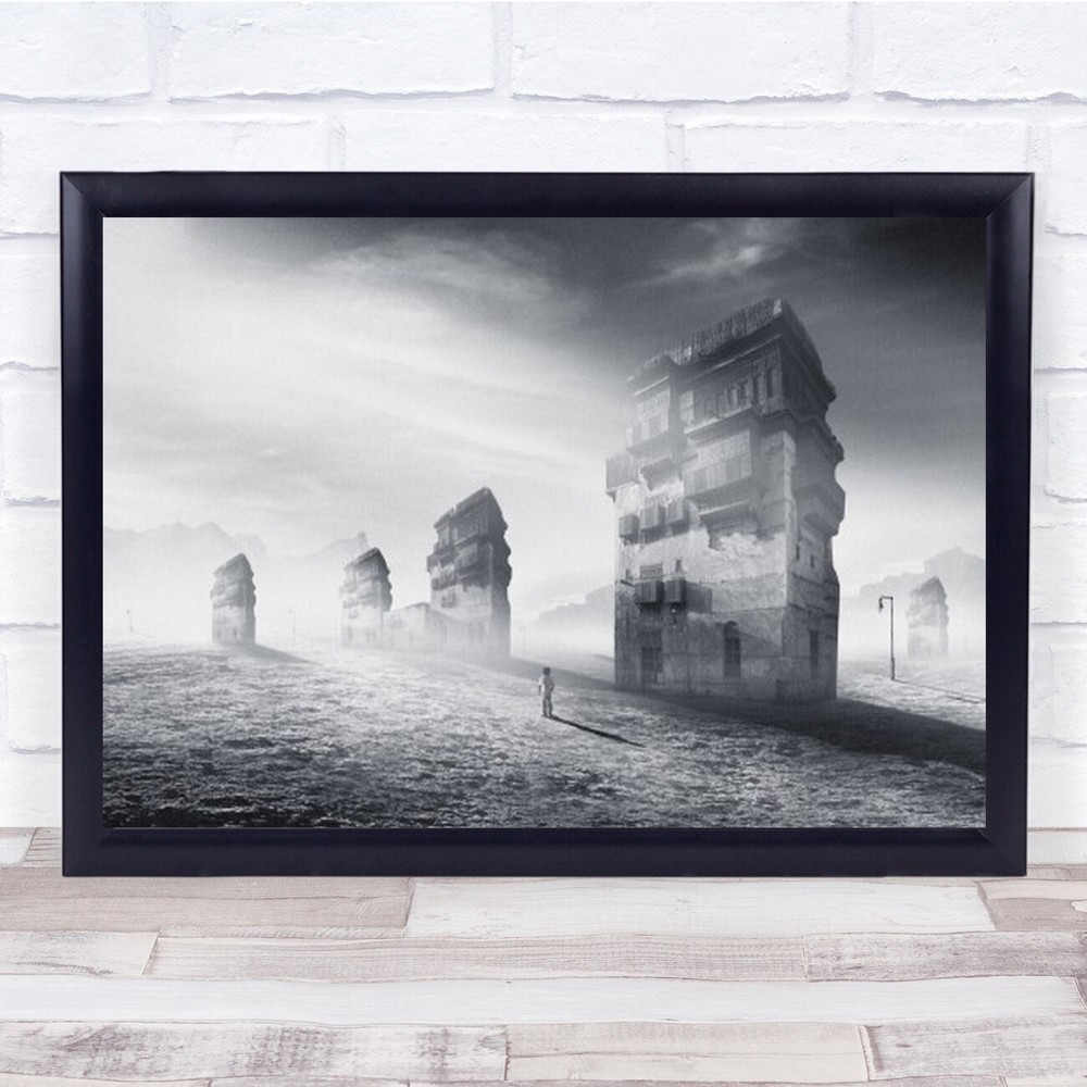 Alone Creative Edit Edited Boy Shadow Buildings Street Lamp Wall Art Print