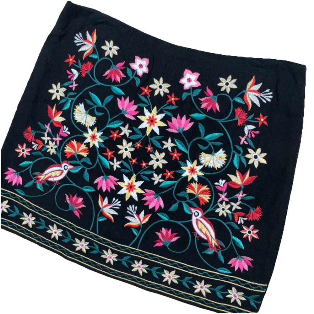 Alter'd State Linen Blend Boho Black Embroidered Floral Mini Skirt Large Boho