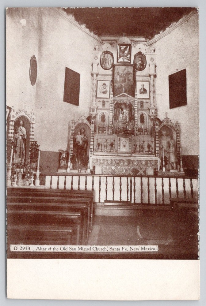 Old San Miguel Church Altar Santa Fe New Mexico Postcard 1910s