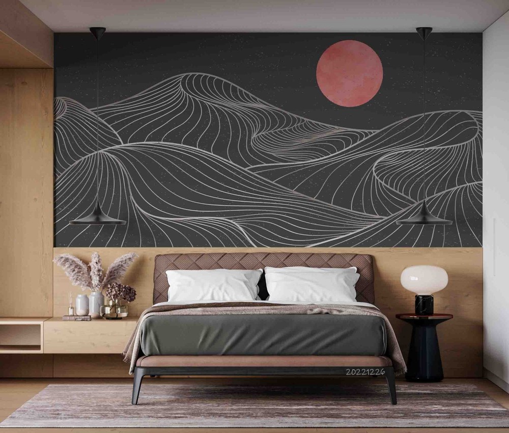 3D Mountain Moon Abstract Painting Wall Murals Wallpaper Murals Wall Sticker 2