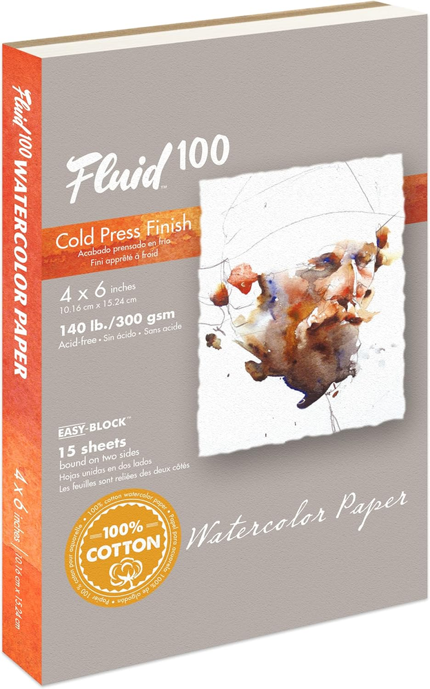 Art Products, 811202, Fluid 100 100% Cotton Artist Watercolor Paper, 4 X 6 Inch