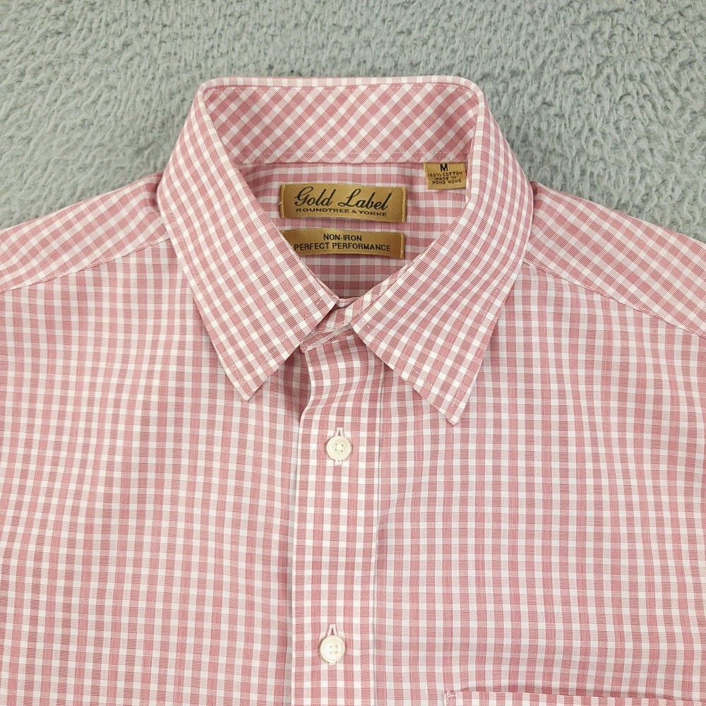 Roundtree & Yorke Gold Label Shirt Mens Medium Pink Check Short Sleeve Non Iron