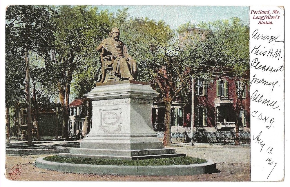 Portland Maine c1905 Henry Wadsworth Longfellow Statue, American poet