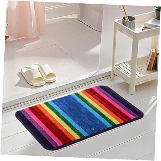 Rainbow & Colorful Bathroom Rug, Soft Plush Non-Slip Bath Mat, Machine