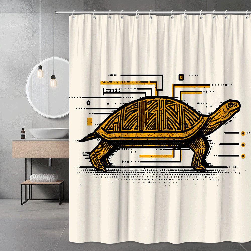 Turtle Graphic Shower Curtain Black Gold Abstract Print
