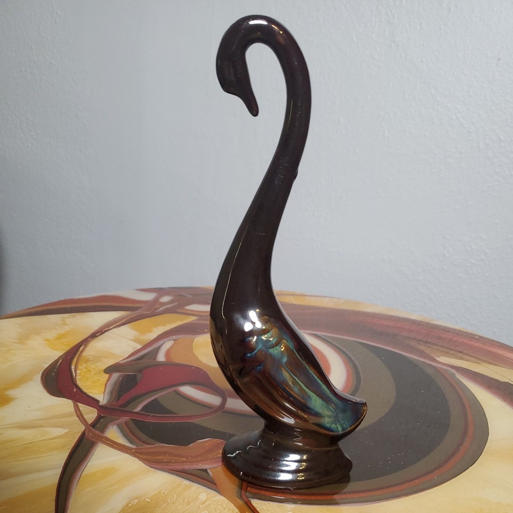 Vintage Ceramic Swan/Goose/Duck With Brown And Green Iridescent Glaze Made In...