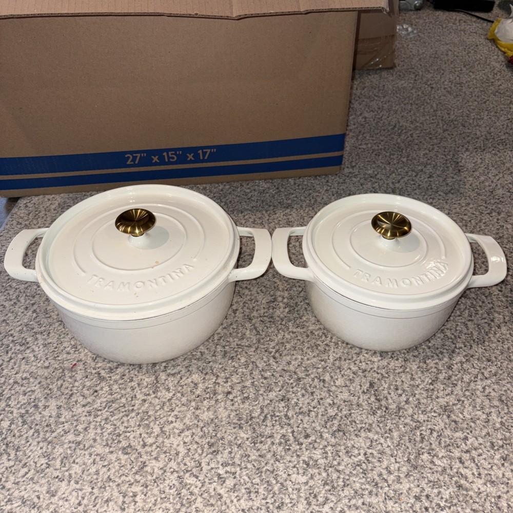 Tramontina 4-quart & 6-quart Enameled Cast Iron Round Dutch Oven 2Pack White