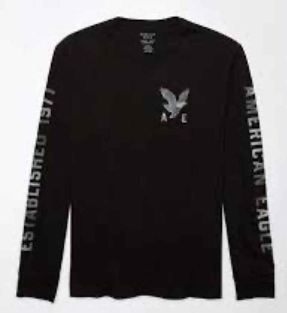 American Eagle M Super Soft Long Sleeve Graphic T-Shirt Black XS 017-1182-3292