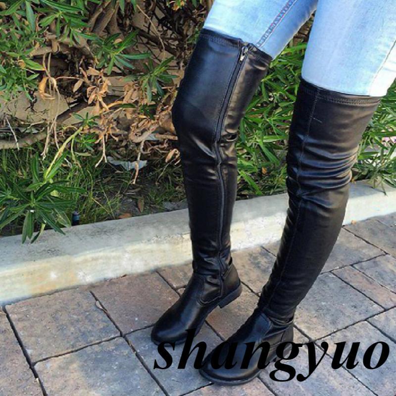 Trendy Over Knee Women Boots with Side Zip and Chunky Low Heel