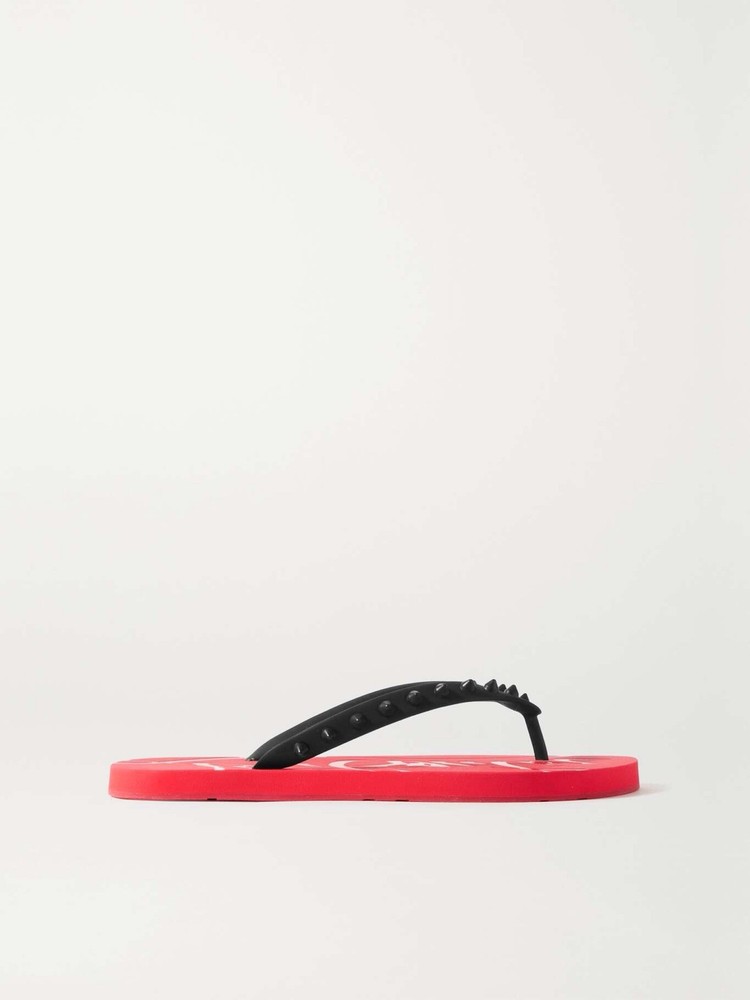 BNWT CHRISTIAN LOUBOUTIN Spiked Rubber Flip Flops Red Black Size 40 US 10