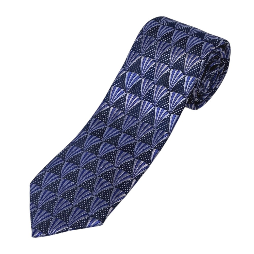 Ted Baker London Mens Blue Geometric Fan Pattern 100% Silk Neck Tie 3.5