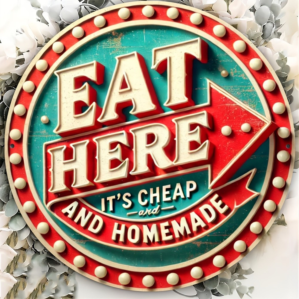 Retro EAT HERE Aluminum Vintage Tin Metal Sign Wall Art 8x8
