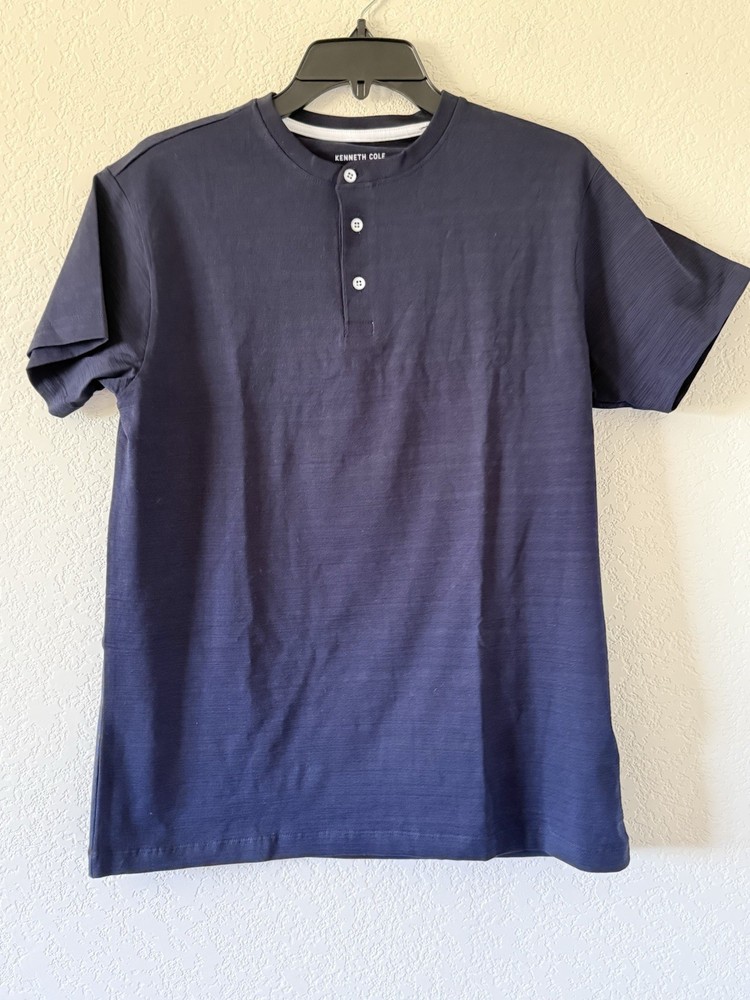 Kenneth Cole Medium Knit Button T-Shirt Blue Navy Comfort Stretch $49