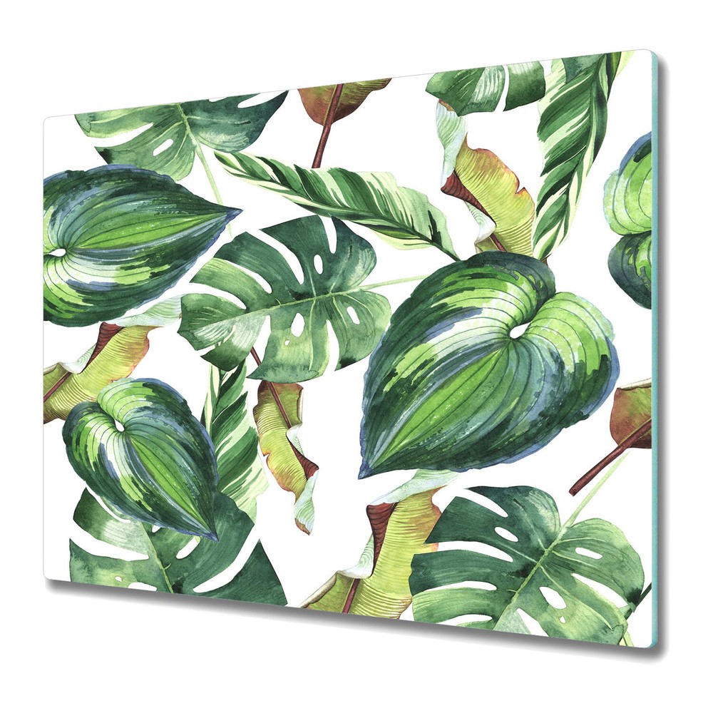 Glass Chopping Cutting Board Utensil Worktop Saver Palm Leaves Floral 60x52