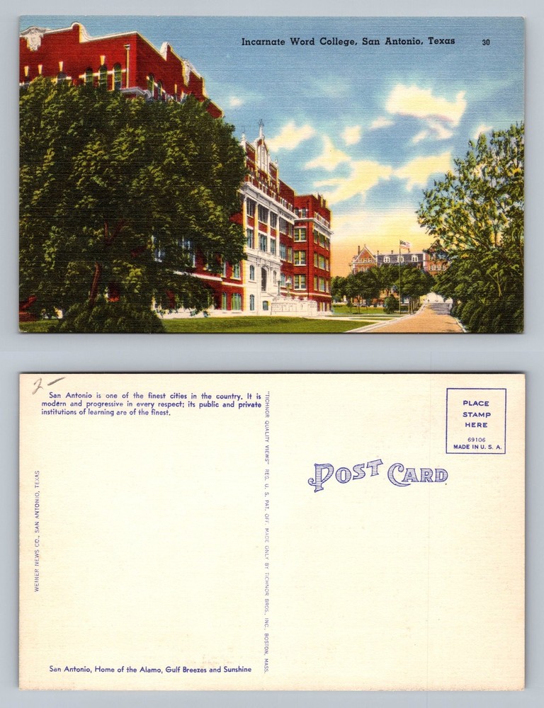 San Antonio, TX-Texas, Incarnate Word College Street Scene Vintage Postcard