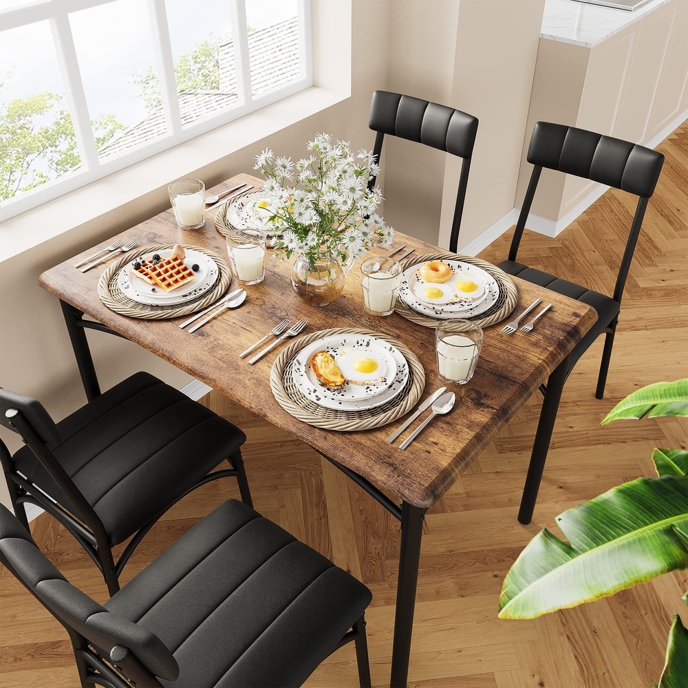 5-Piece Dining Room Table Set for 4, Kitchen Table with Upholstered Chairs Home