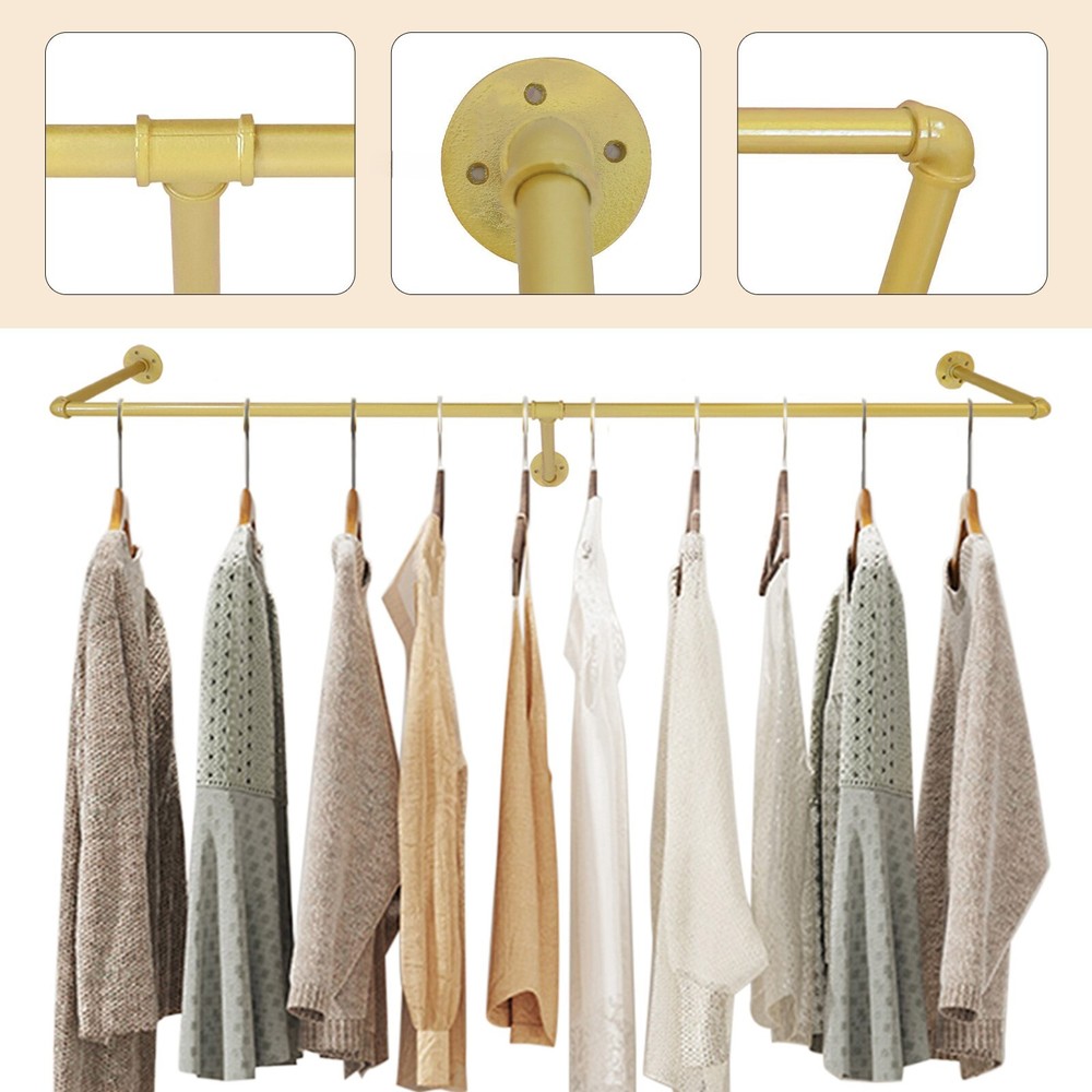 Gold Metal Wall Mounted Clothing Rack for Wedding Dresses & Garment Display