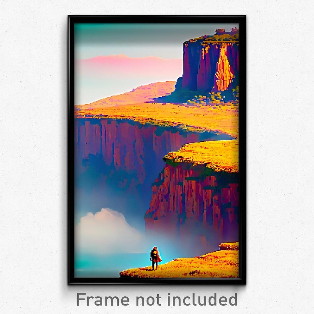 8 Bit Blissful Cliff Pixel Art Poster - Psychedelic Trippy Video Game Print